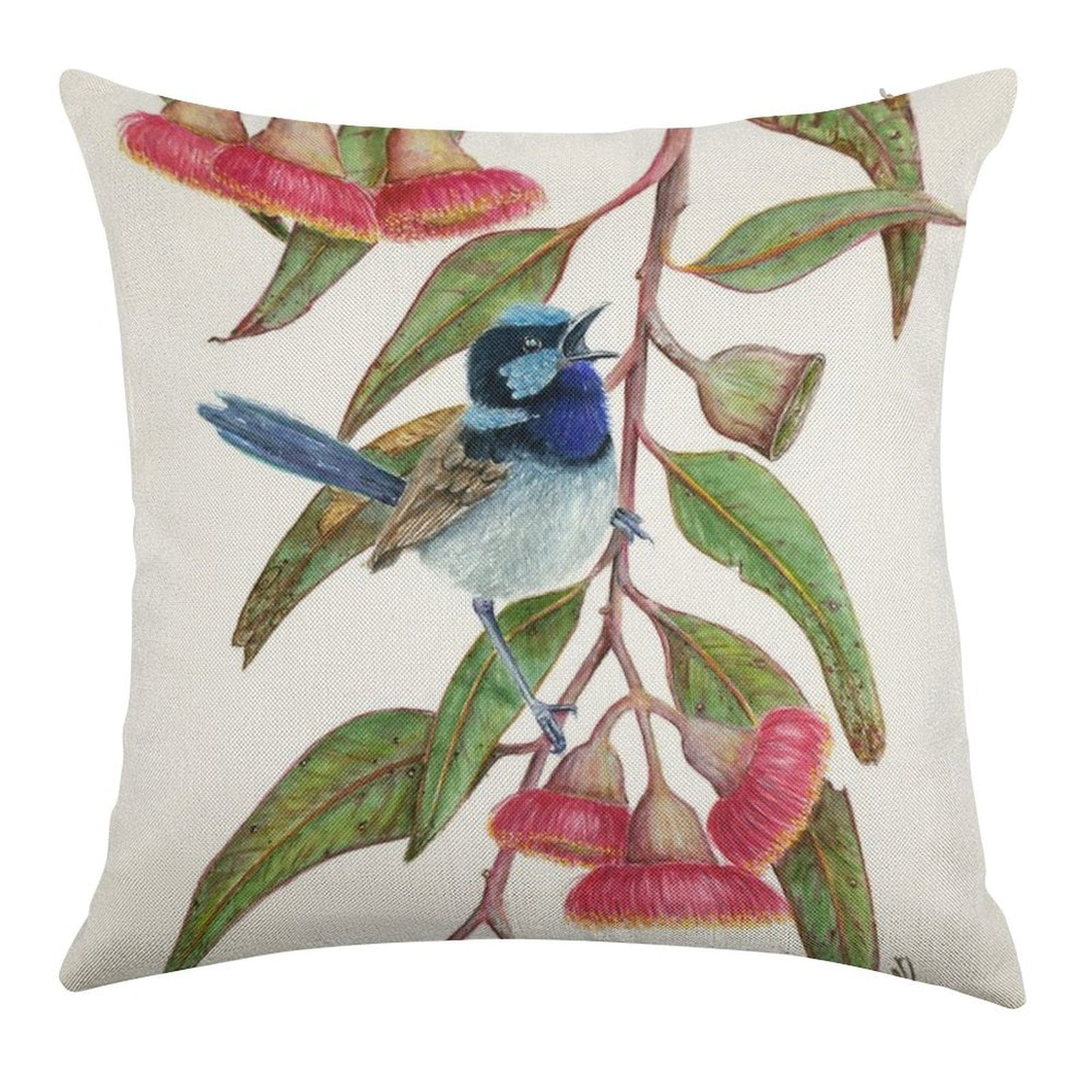 Splendid Fairywren in Silver Princess Linen Throw Pillow Cover