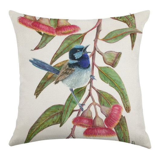 Splendid Fairywren in Silver Princess Linen Throw Pillow Cover