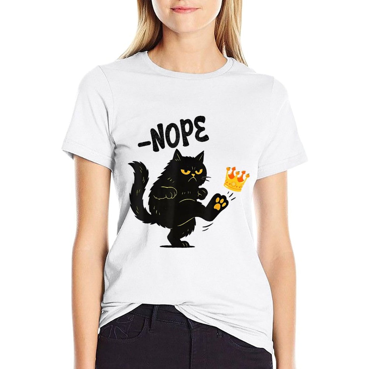 No King Nope King Funny Black Cat Men Women Polyester Blend T-Shirt