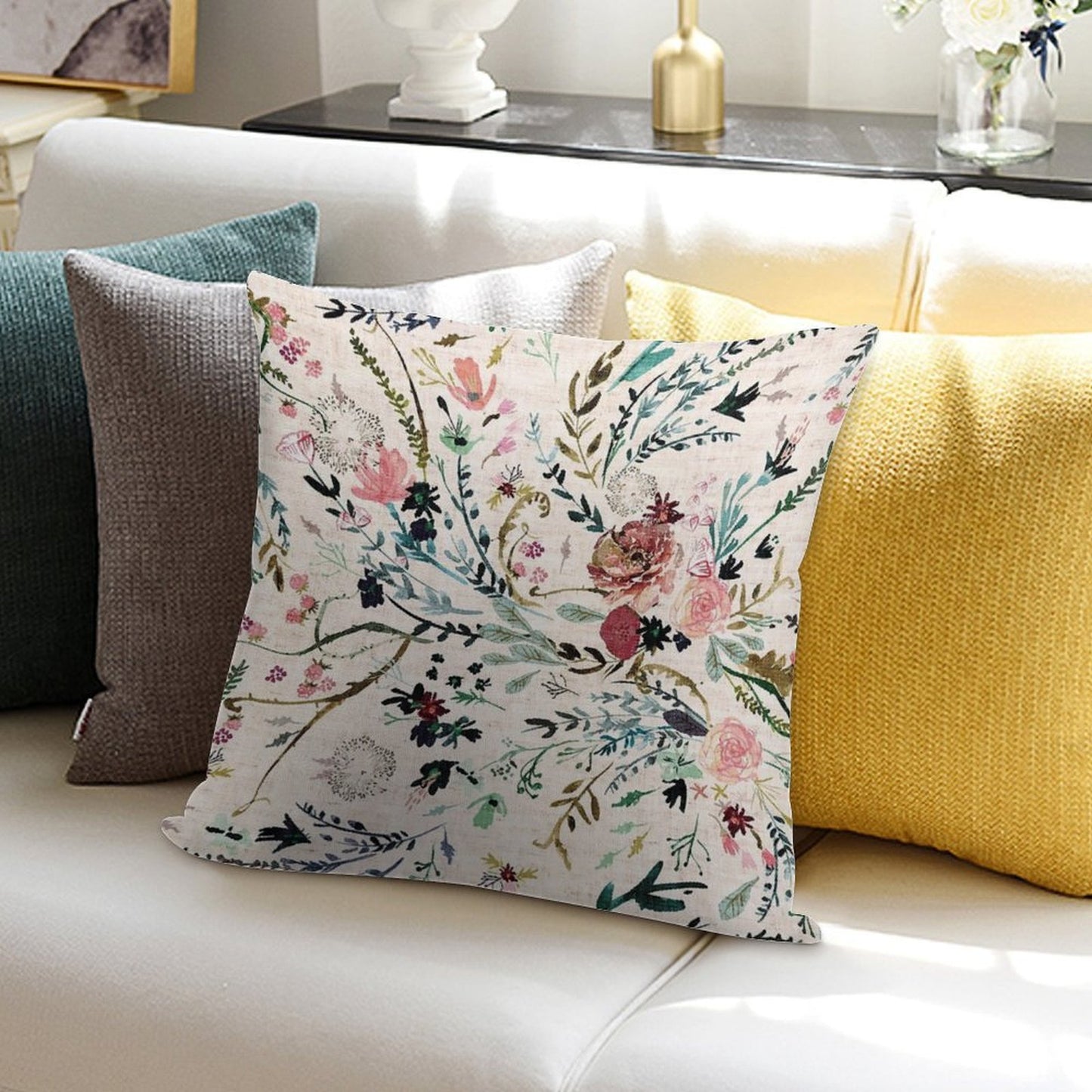 Fable Floral Soft Short Plush Fabric Throw Pillow