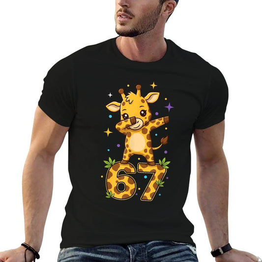 Dabbing Giraffe 67 Funny Six Seven Gen Z Slang Meme Cute High-quality Stitching T-Shirt