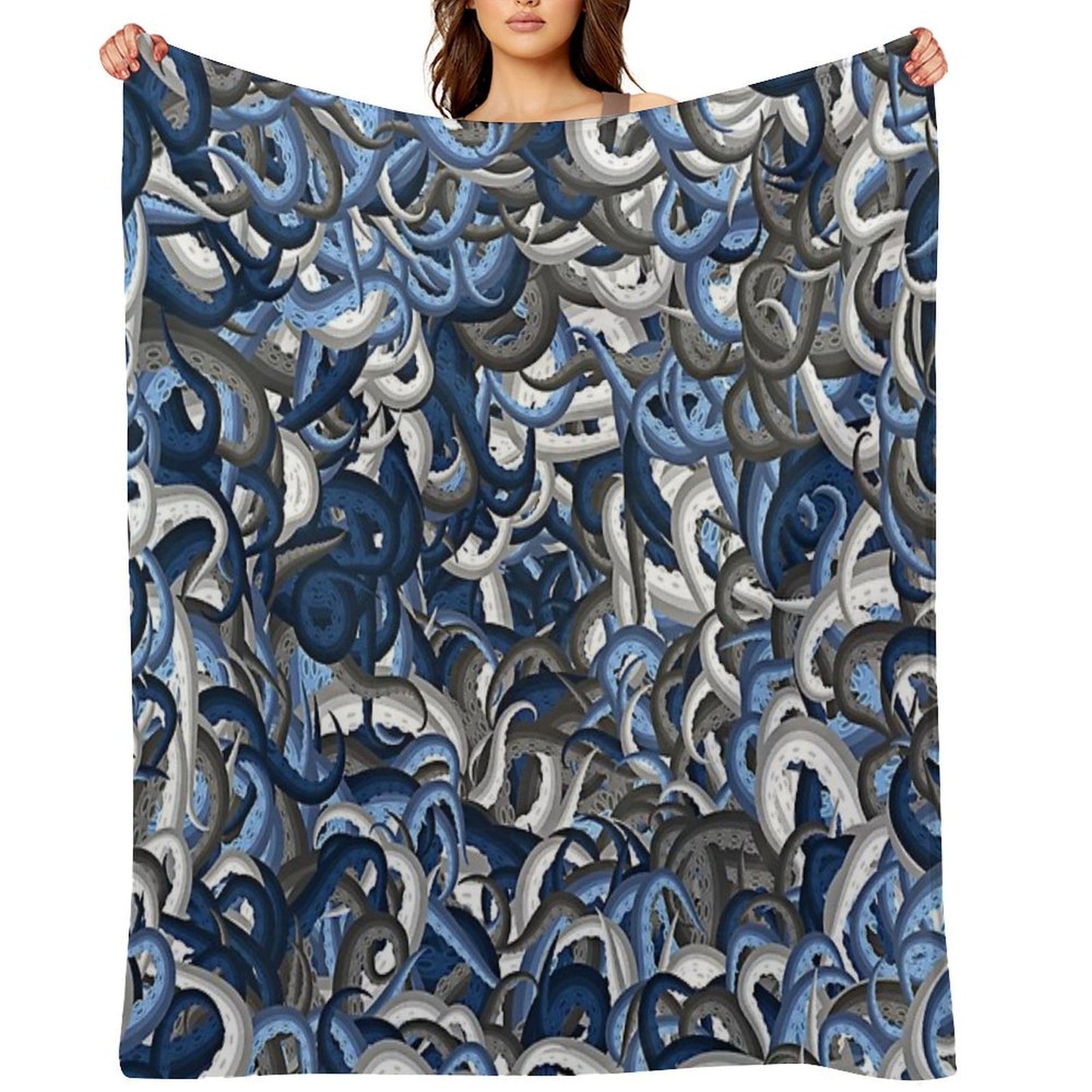 Blue Tentacles Camouflage Throw Blanket