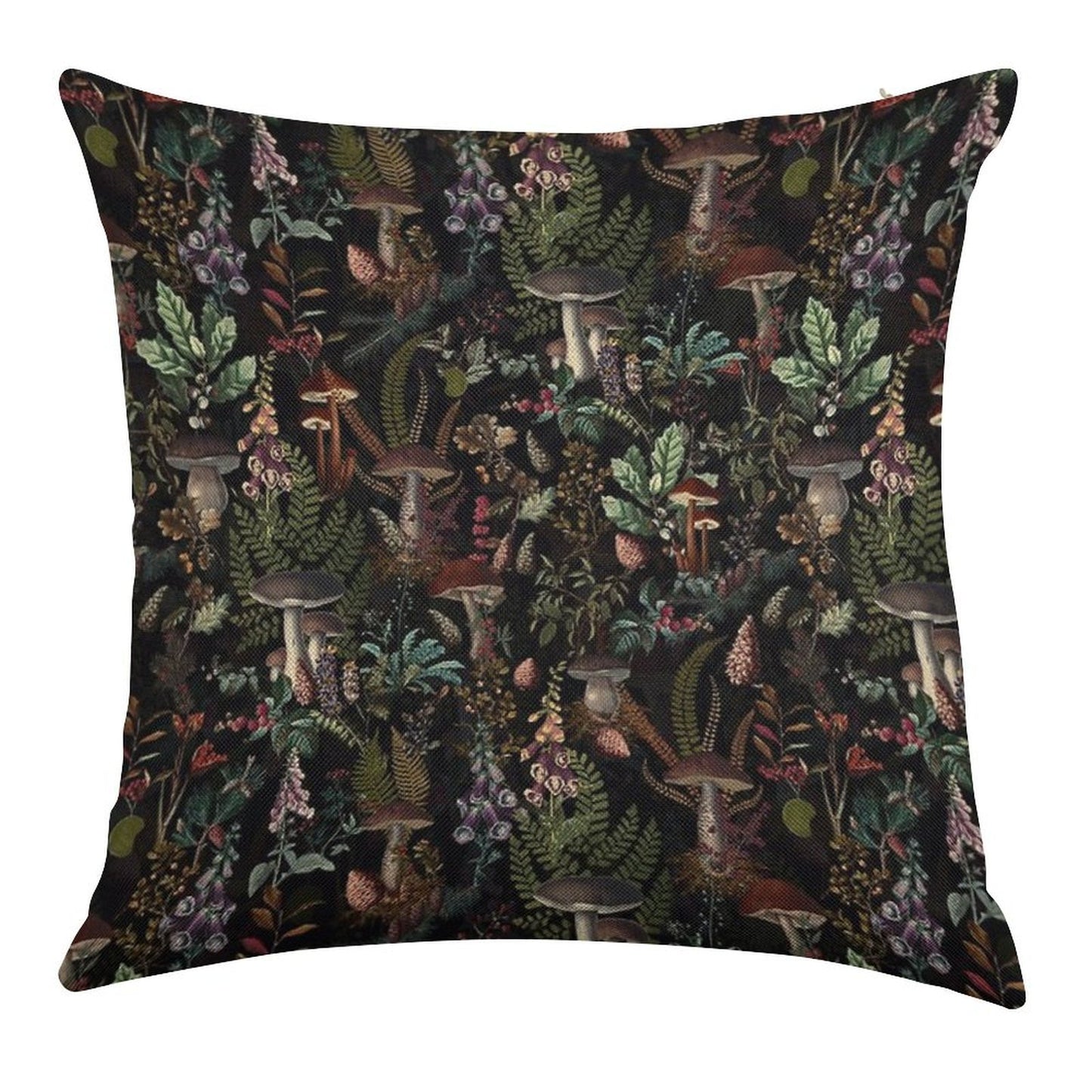 Vintage Mysterious Mushrooms Forest Botanical Botanical Night Garden Pattern NightGarden Linen Throw Pillow Cover