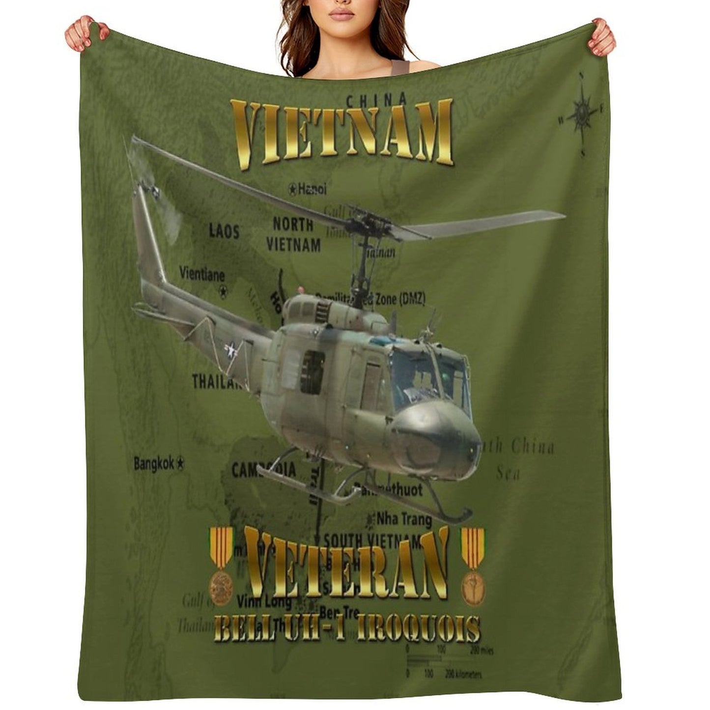 UH-1 Iroquois 'Huey' Vietnam Veteran Throw Blanket