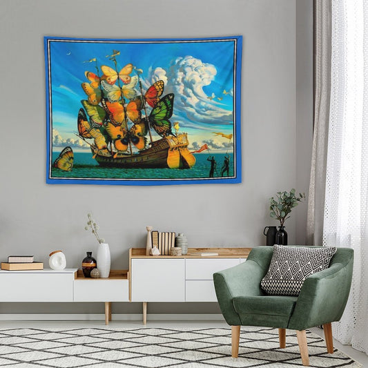 BUTTERFLY SHIP Vintage Surreal Abstract Fantasy Print Tapestry