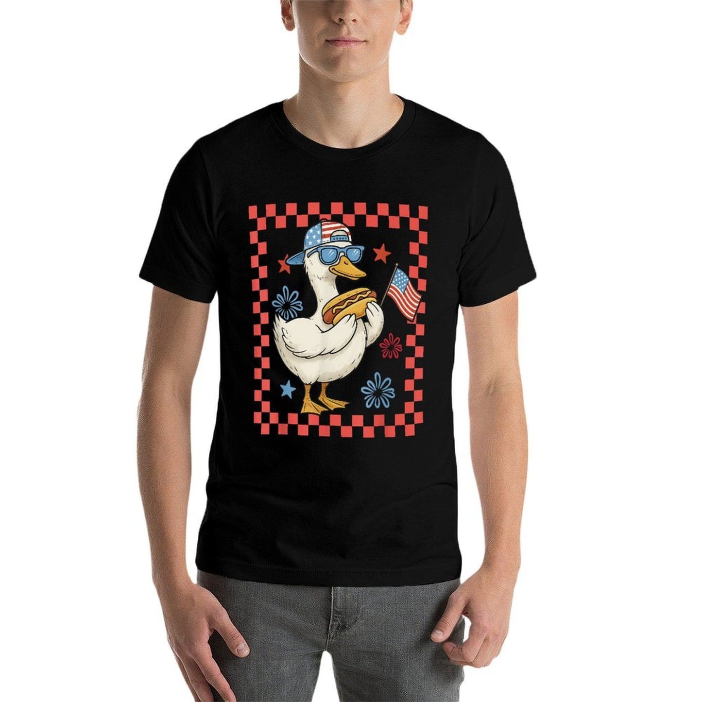 Cool America Goose 4th Of July US Patriotic Boy Men Oversized Silhouette T-Shirt