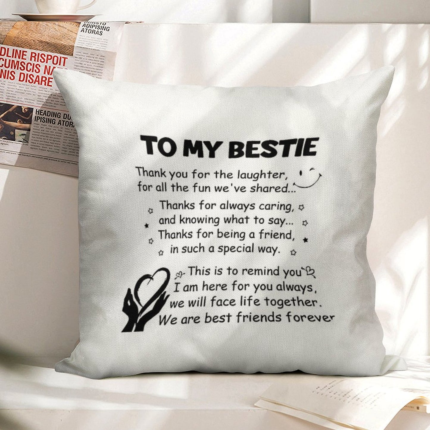 To My Bestie Thank You for The Laughter Linen Throw Pillow Cover