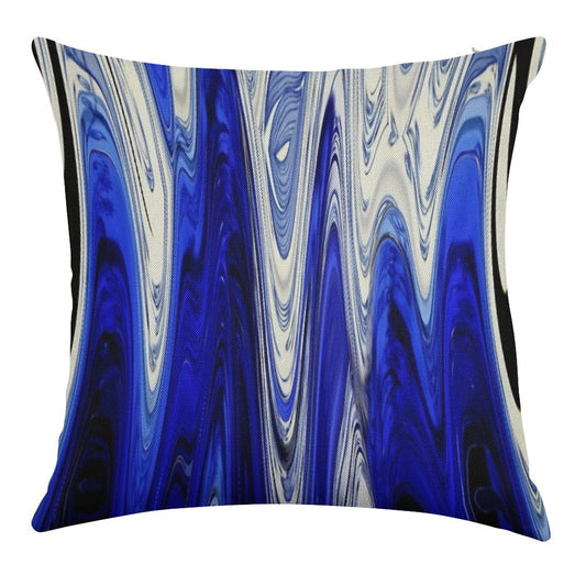 Zigzag Cobalt Blue Linen Throw Pillow Cover