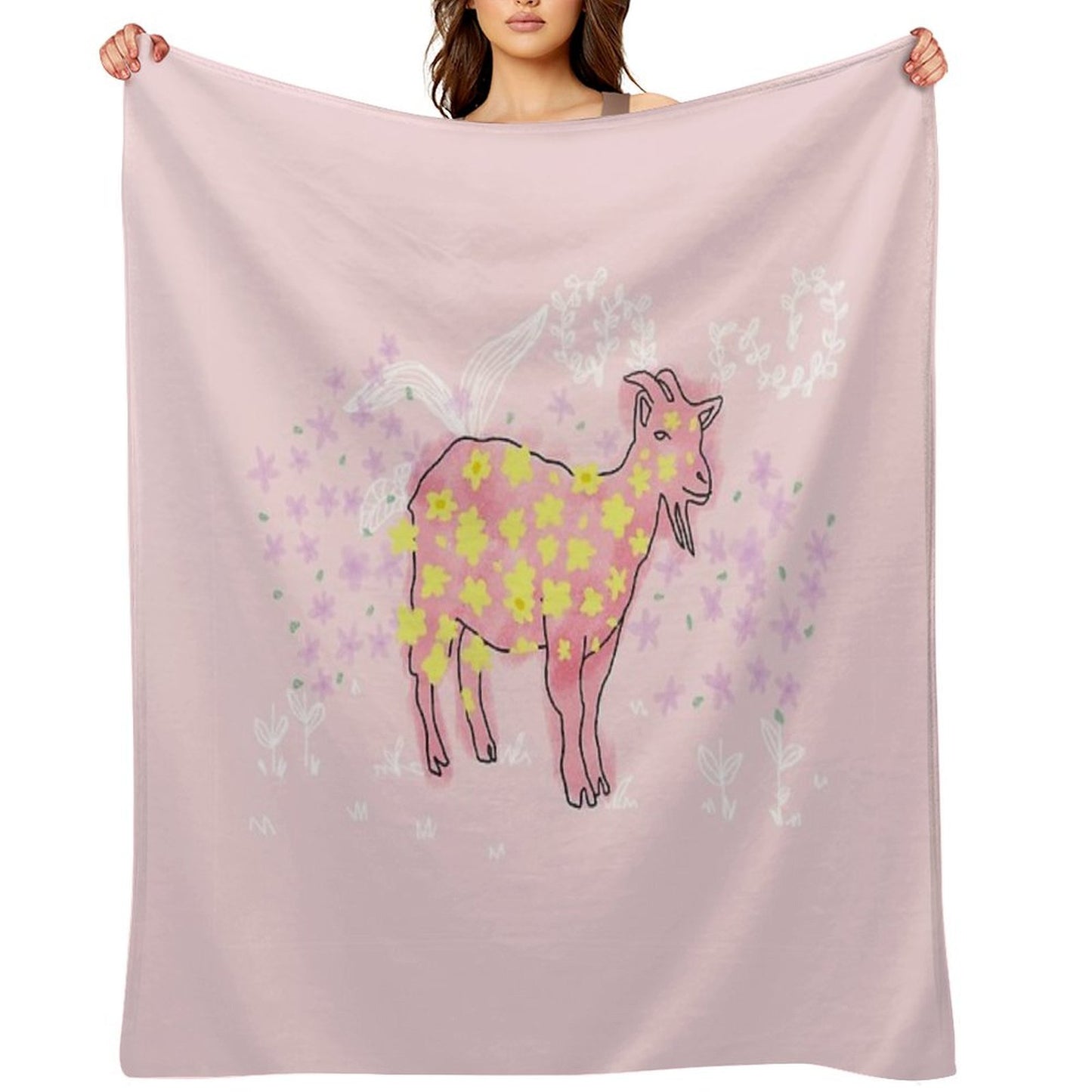 Goat Rolled on Flower Garden Throw Blanket