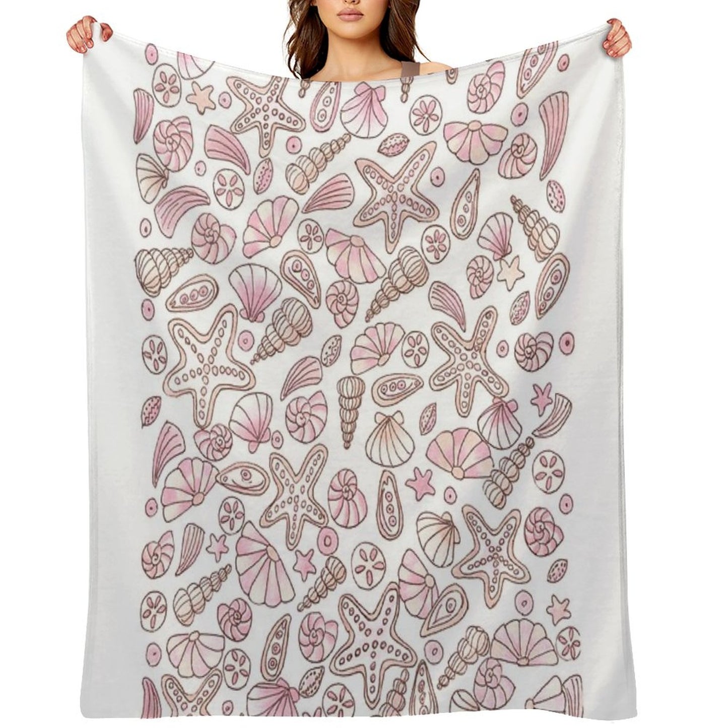 Millennial Pink Seashells Throw Blanket