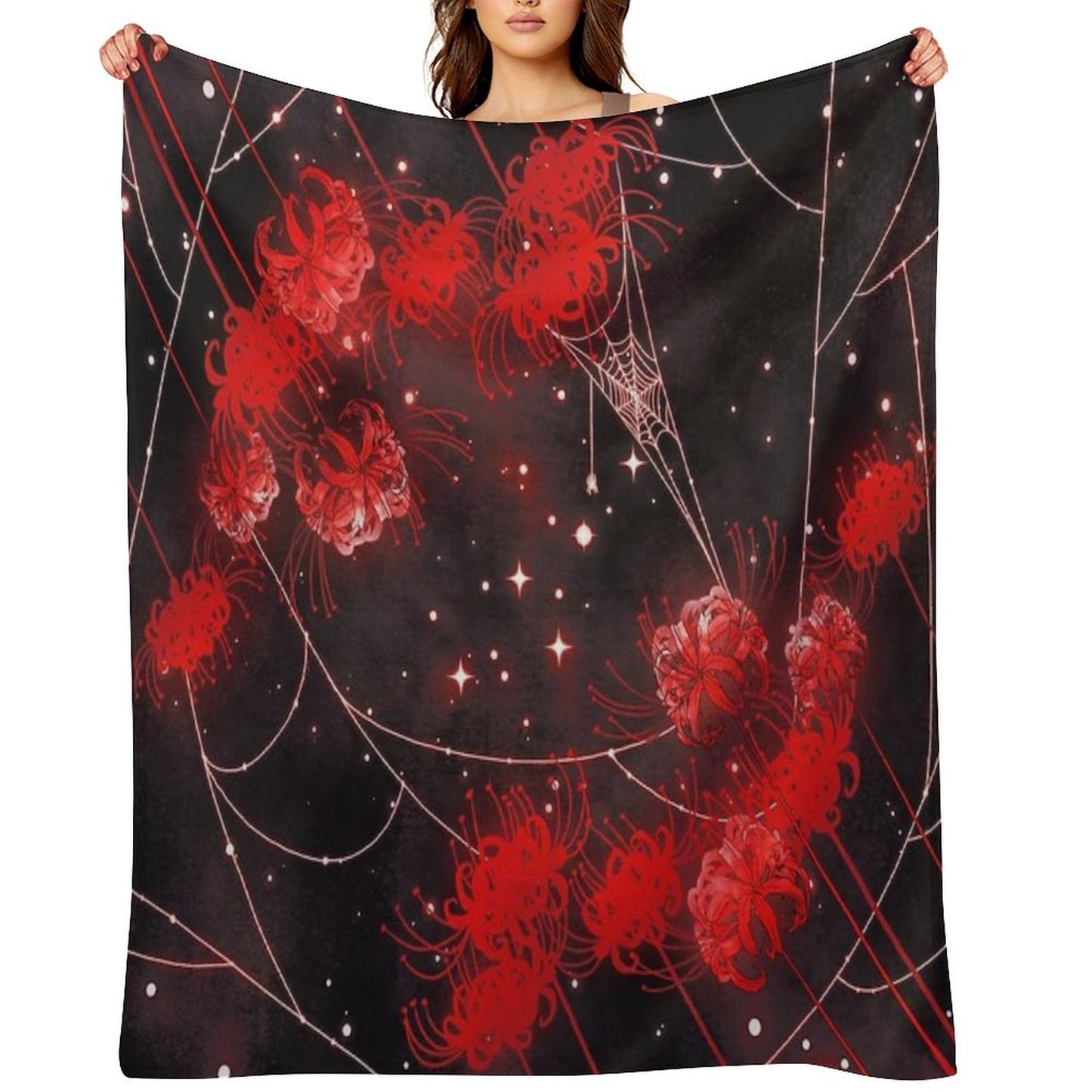 Galaxy Red Spider Lilies And Webs Throw Blanket