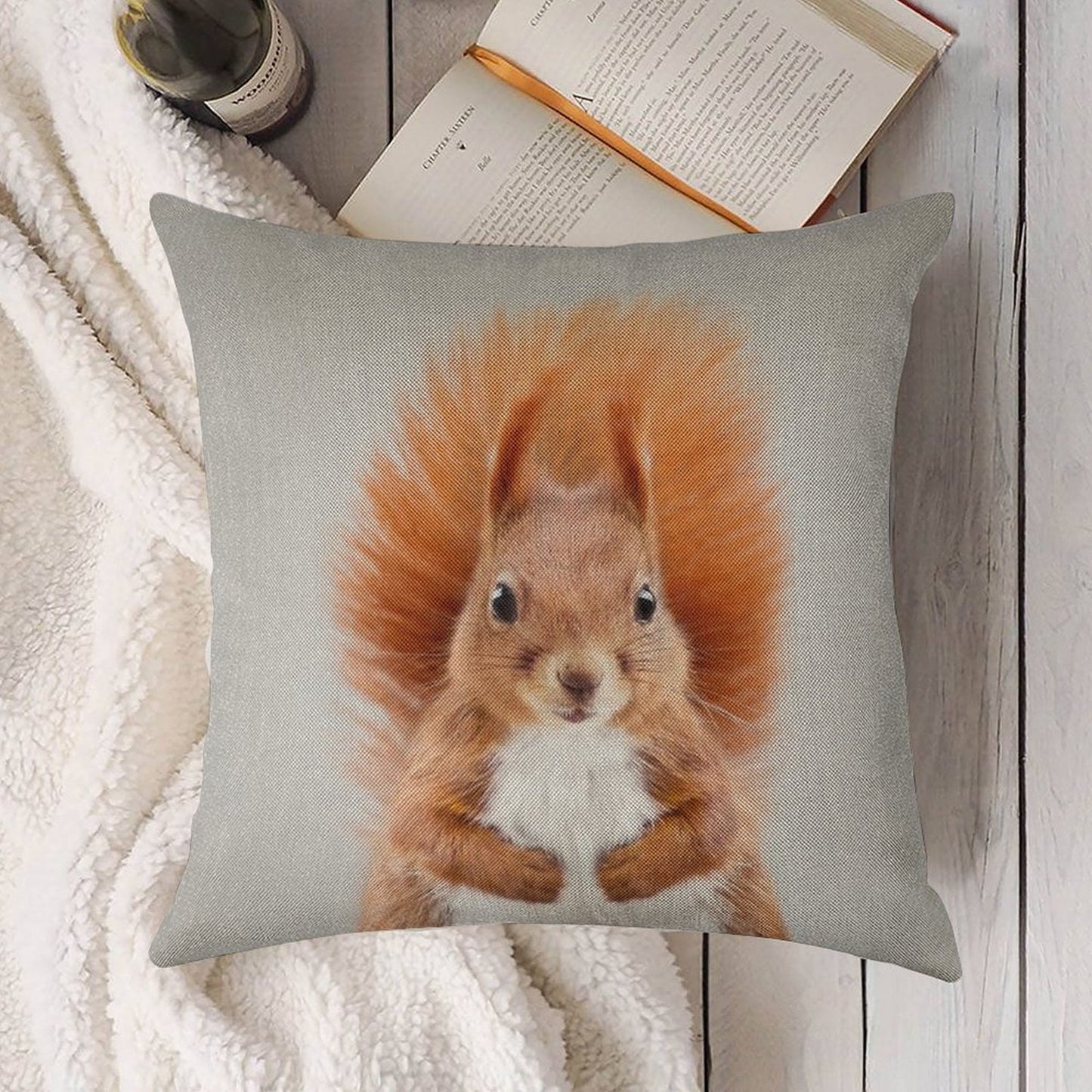 Squirrel 2 - Colorful Linen Throw Pillow Cover