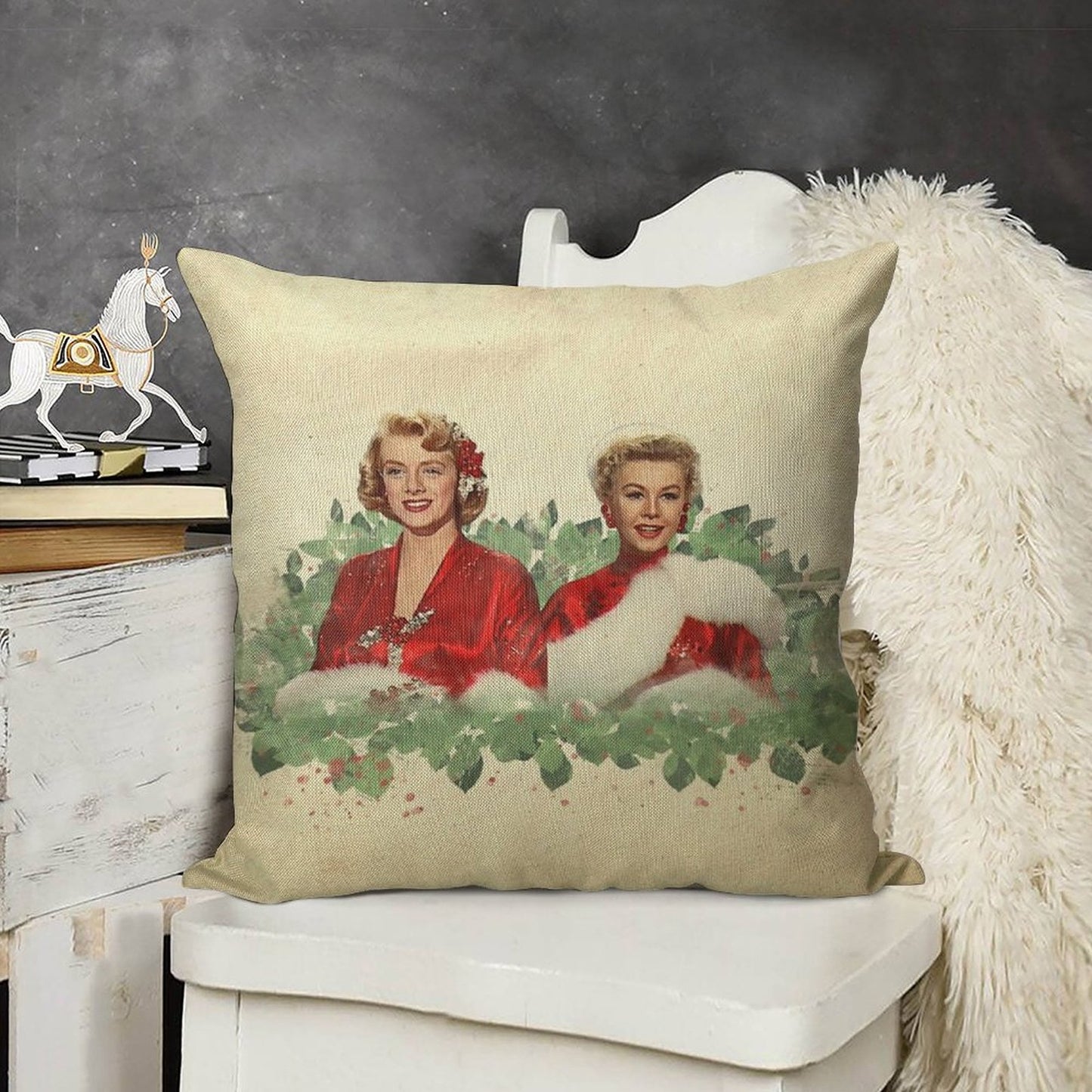 Sisters - A Merry White Christmas Linen Throw Pillow Cover