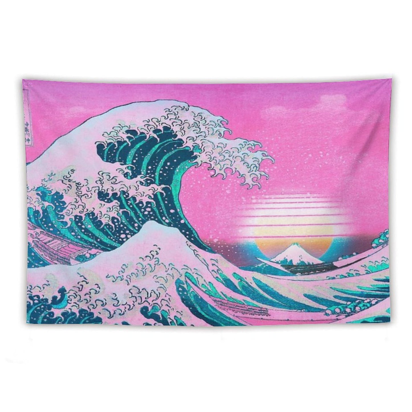 Vaporwave Aesthetic Great Wave Off Kanagawa Retro Sunset Tapestry