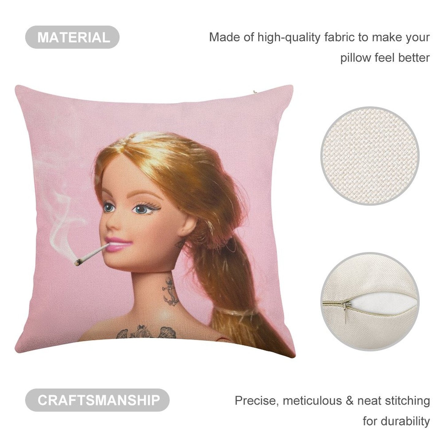 Doll Grown Up Linen Throw Pillow Cover