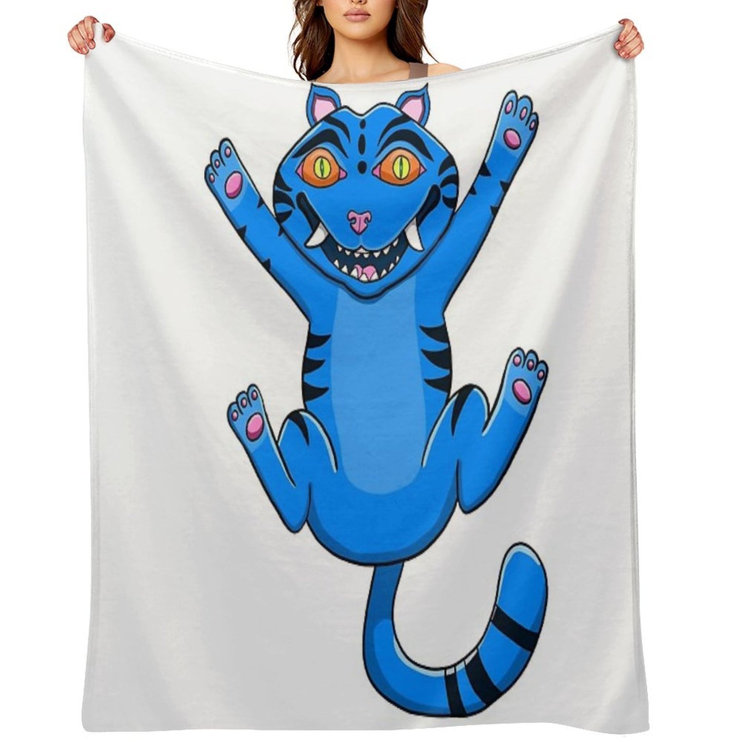 Playful Blue Tiger Cat Throw Blanket