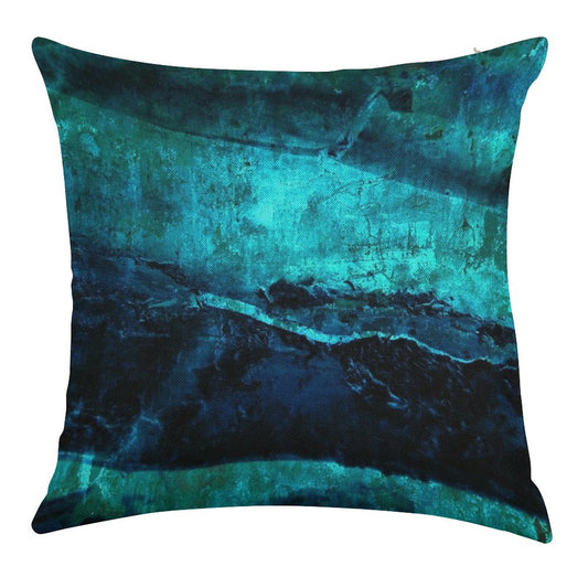 Beneath - Abstract in Navy Blue And Turquoise Linen Throw Pillow Cover