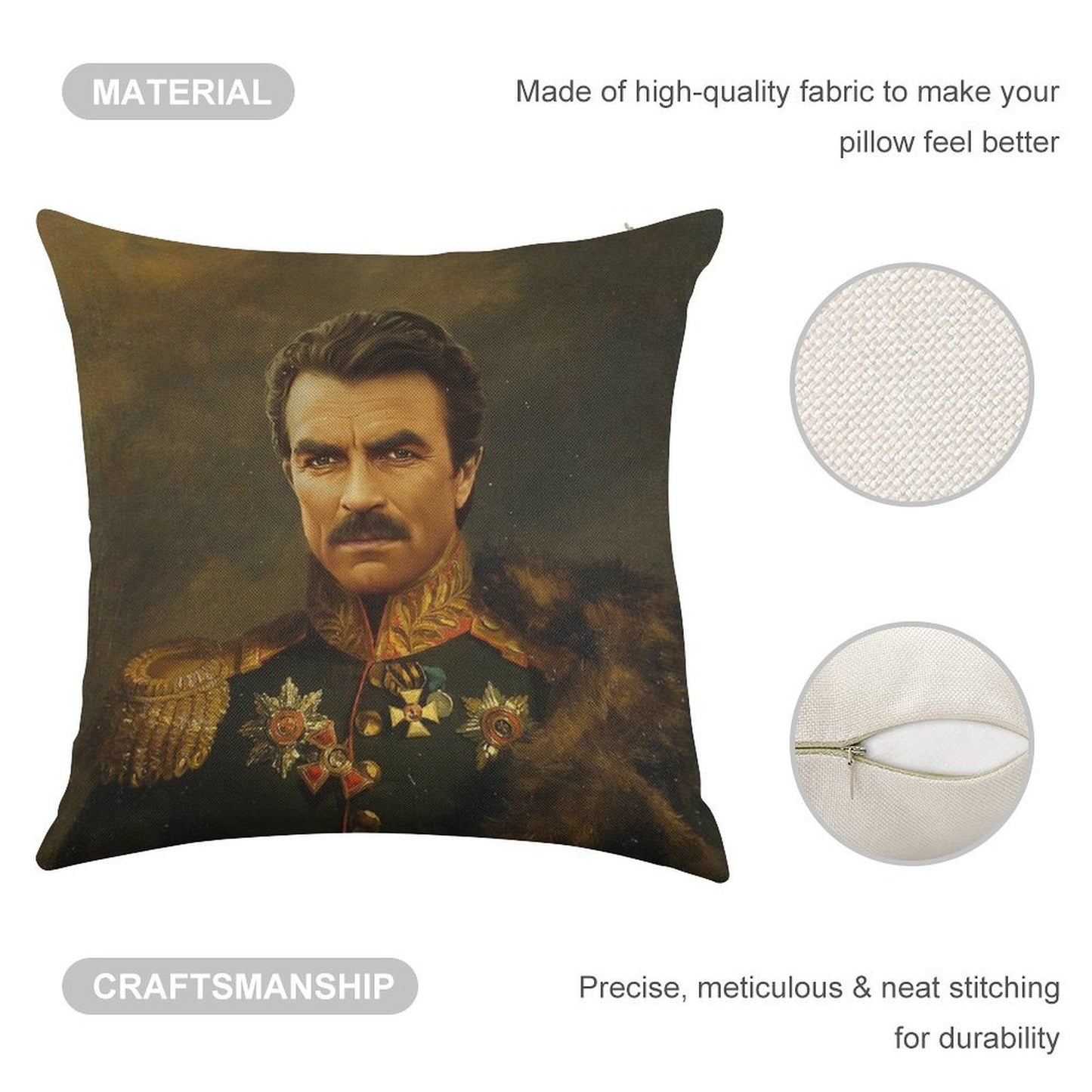 Tom Selleck - Replaceface Linen Throw Pillow Cover