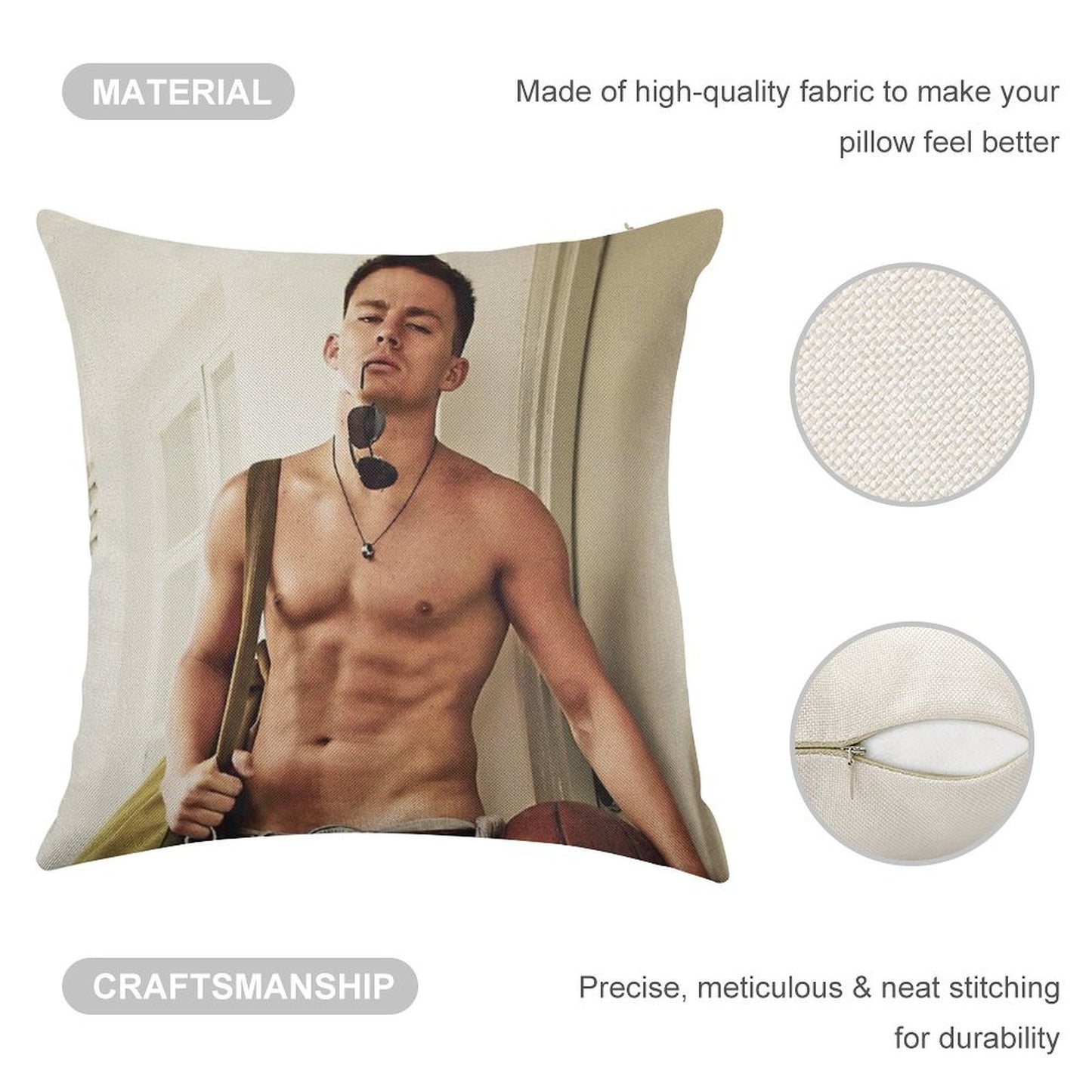 Channing Tatum Shirtless Linen Throw Pillow Cover