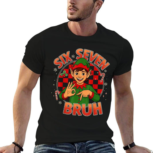 HUGvyn Six Seven Bruh Meme Christmas Funny Elf 67 Meme Boys Relaxed-fit T-Shirt