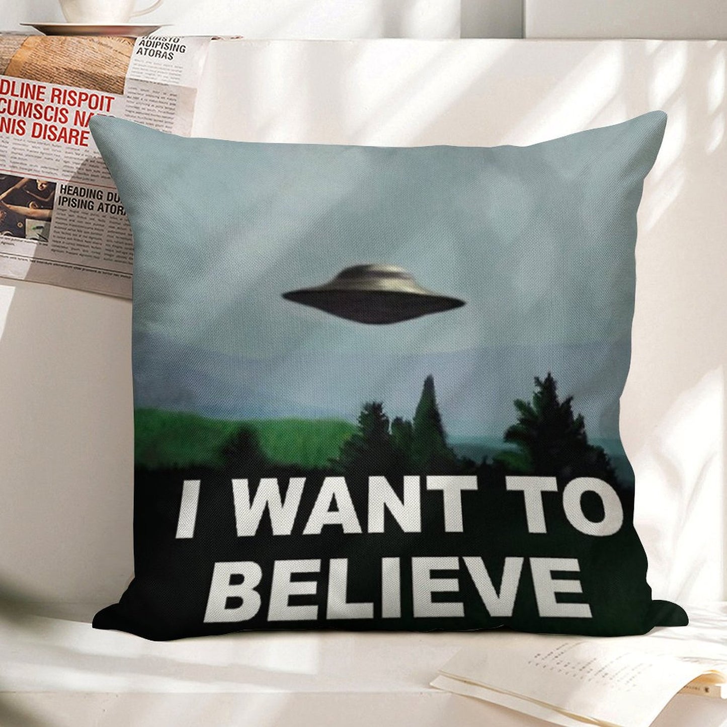 I Want to Believe Linen Throw Pillow Cover