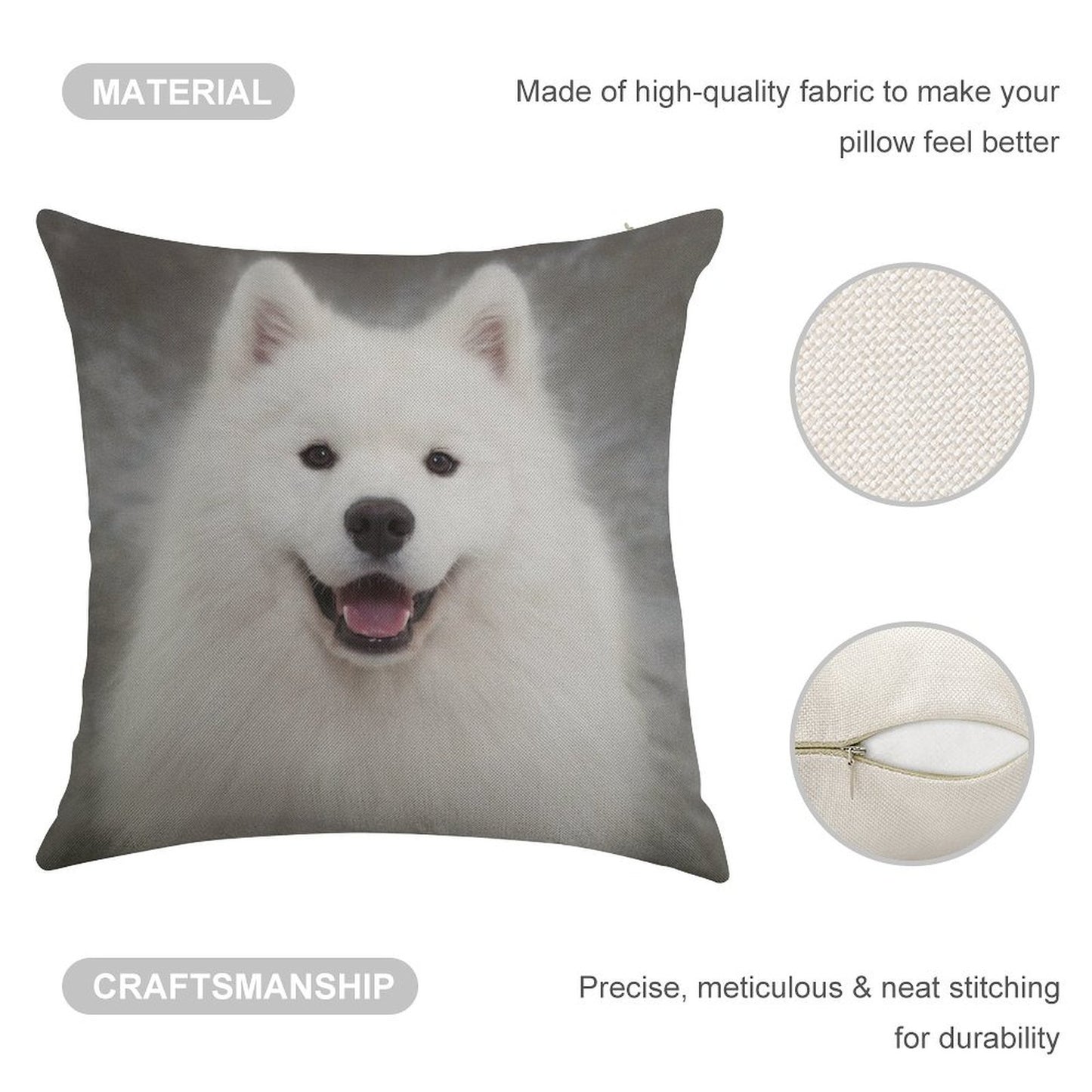 Samoyed Puppy Dog Linen Throw Pillow Cover