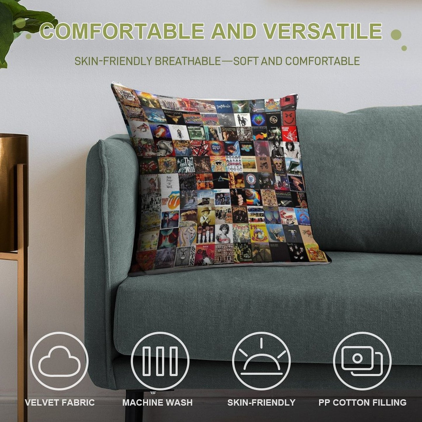 Classic Rock Covers - Collage Soft Reinforced Edging Throw Pillow