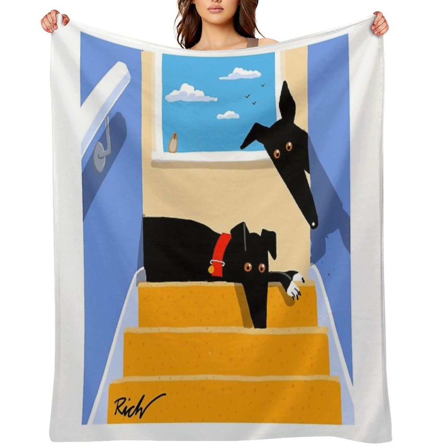 The Hounds at The Top of The Stairs Throw Blanket