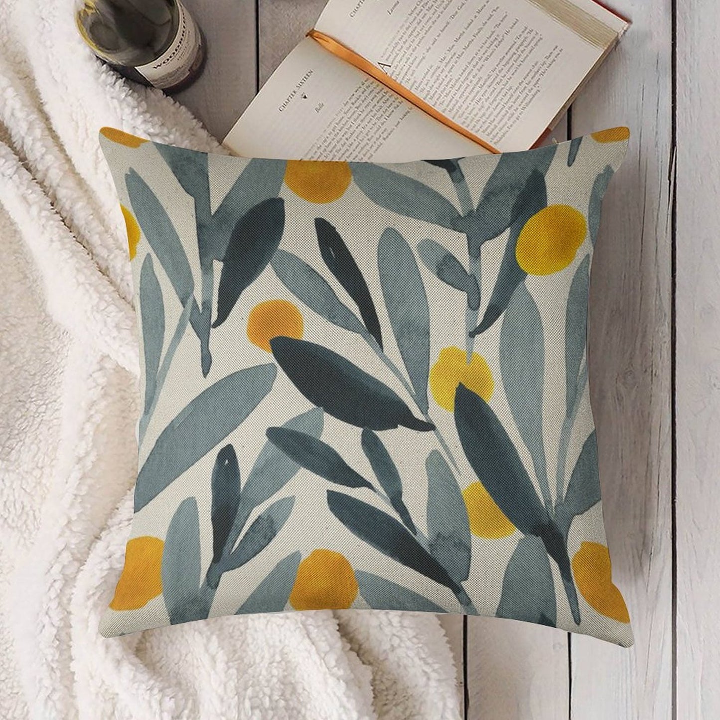 Indigo Mustard Linen Throw Pillow Cover