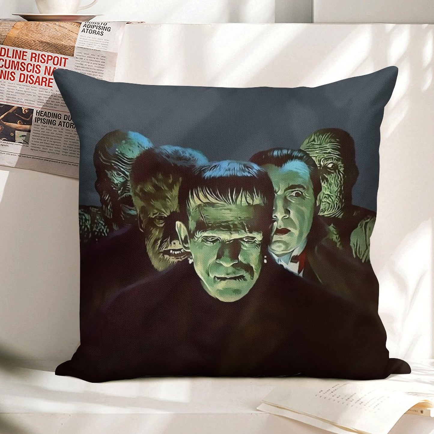 Gang of Monsters Linen Throw Pillow Cover
