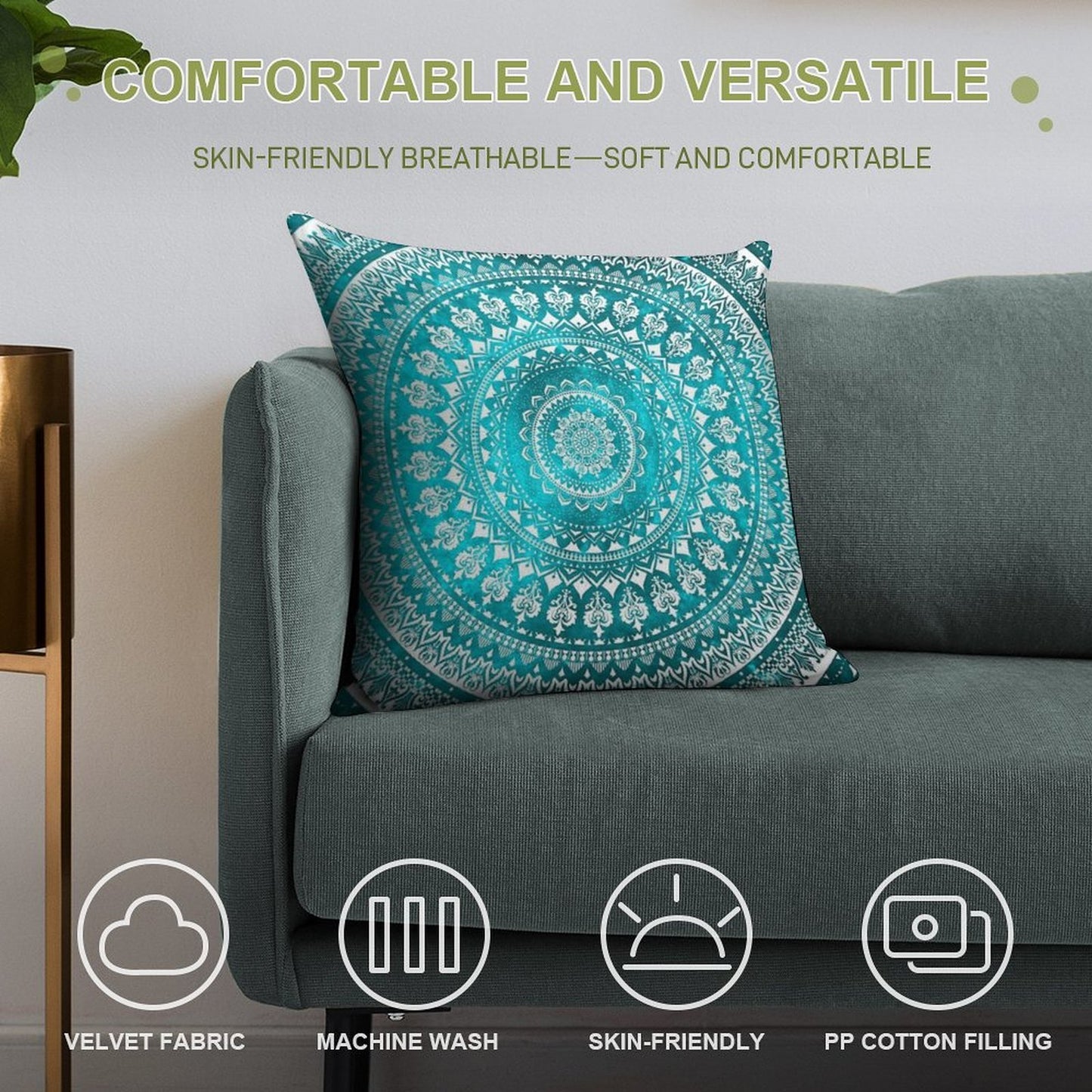 Mandala Turquoise Soft Reinforced Edging Throw Pillow