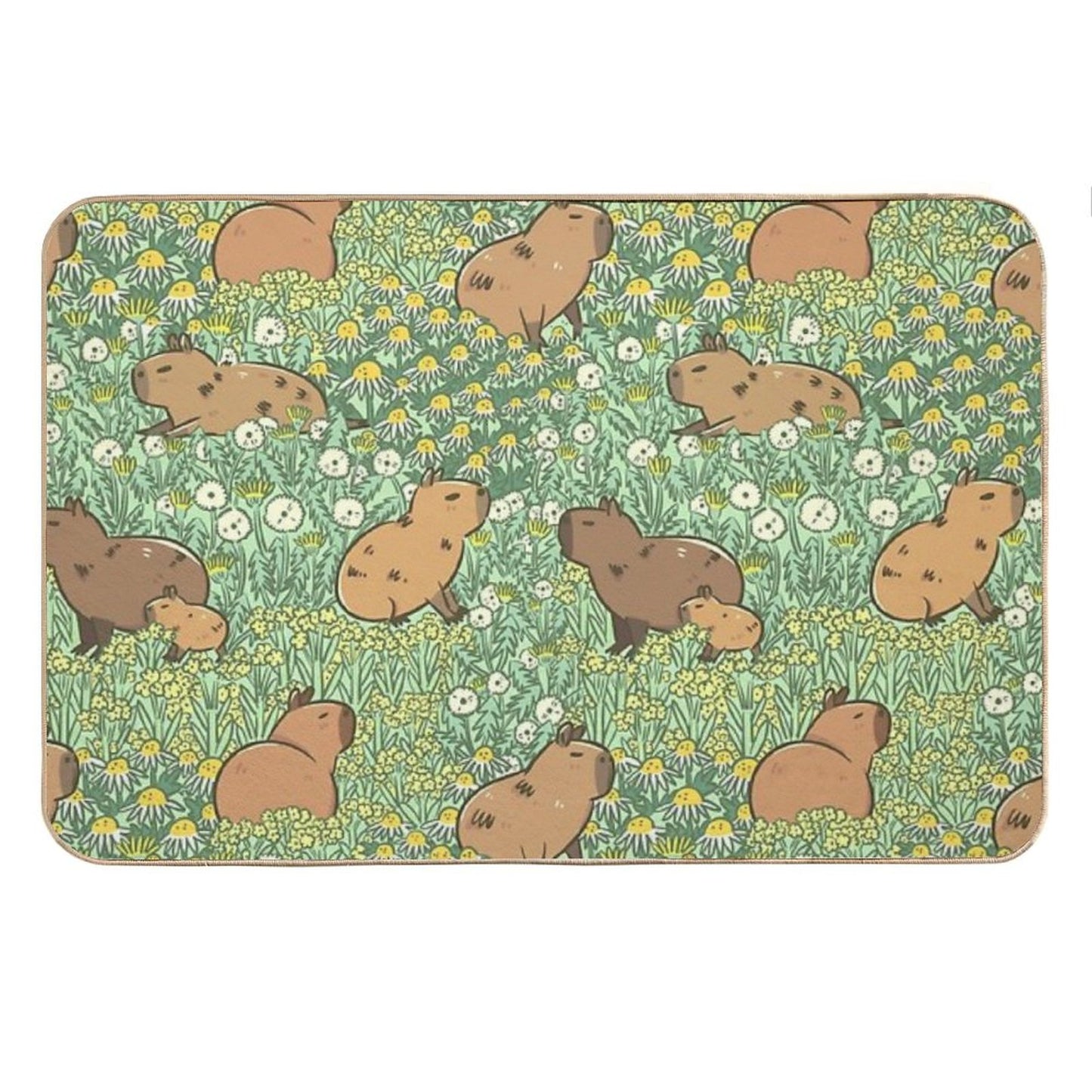 Capybaras Meadow in Green And Yellow Bath Mat