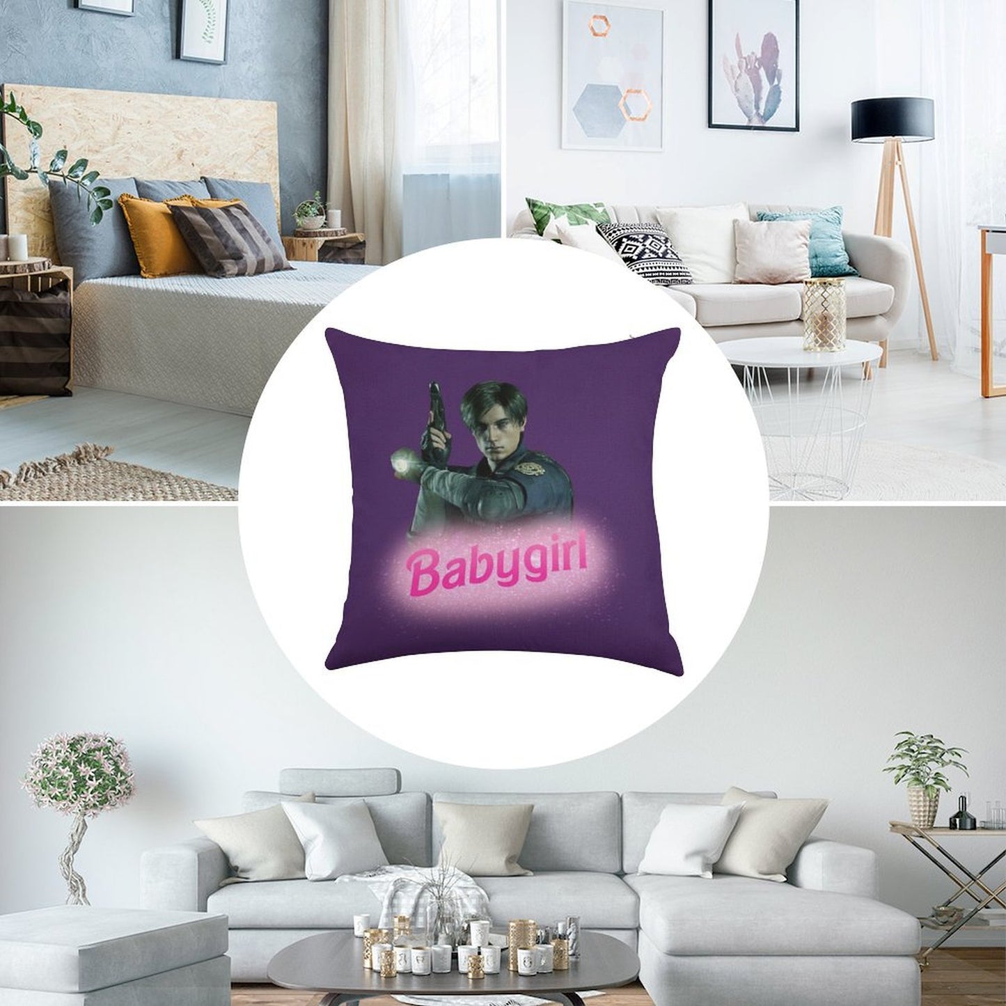 Leon Kennedy Babygirl Linen Throw Pillow Cover
