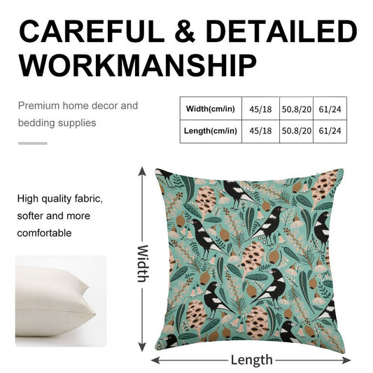 Australian Bush Magpies Linen Throw Pillow Cover