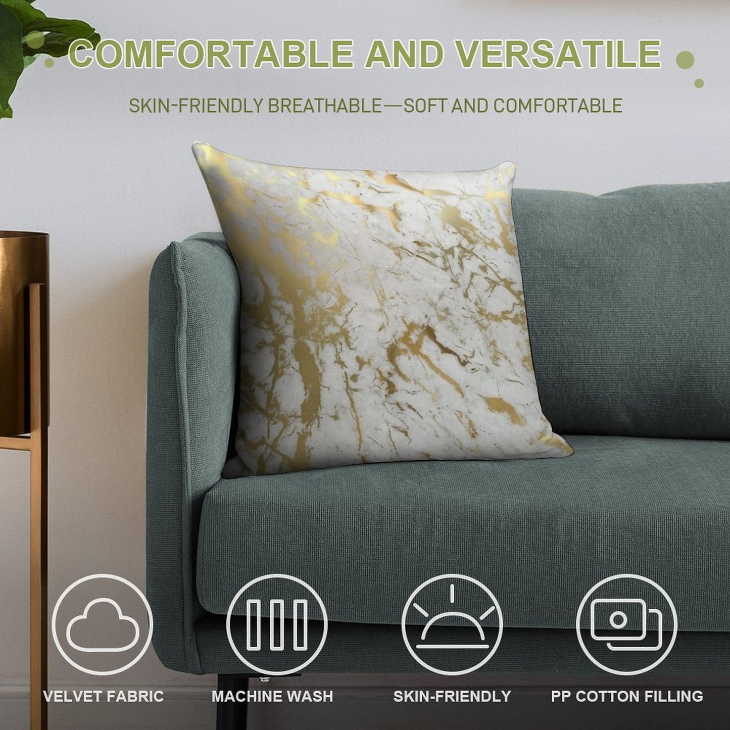 Gold Marble on White (original Height Quality Print) Soft Skin-Friendly Throw Pillow