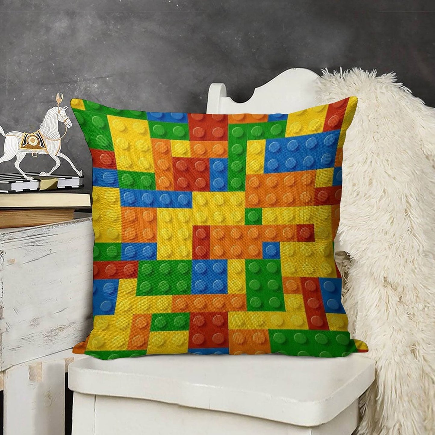 Building Blocks Construction Brick Linen Throw Pillow Cover