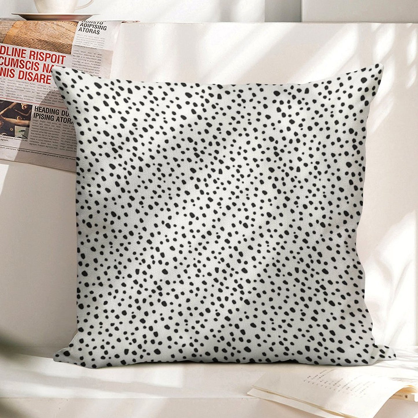 Black Dots by Minikuosi Linen Throw Pillow Cover