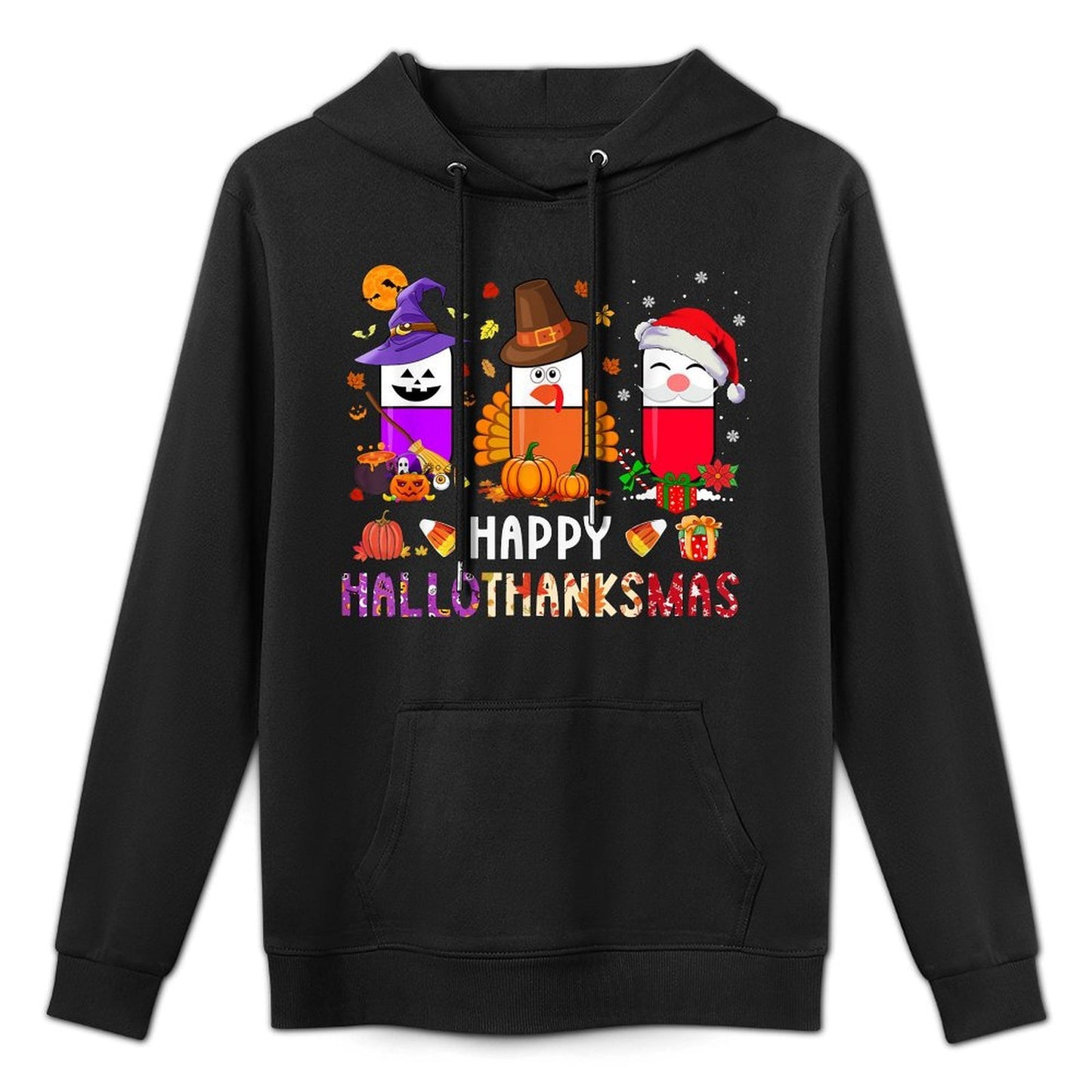 Happy Hallothanksmas Pharmacy PIlls Halloween Christmas Casual Wear Hoodie