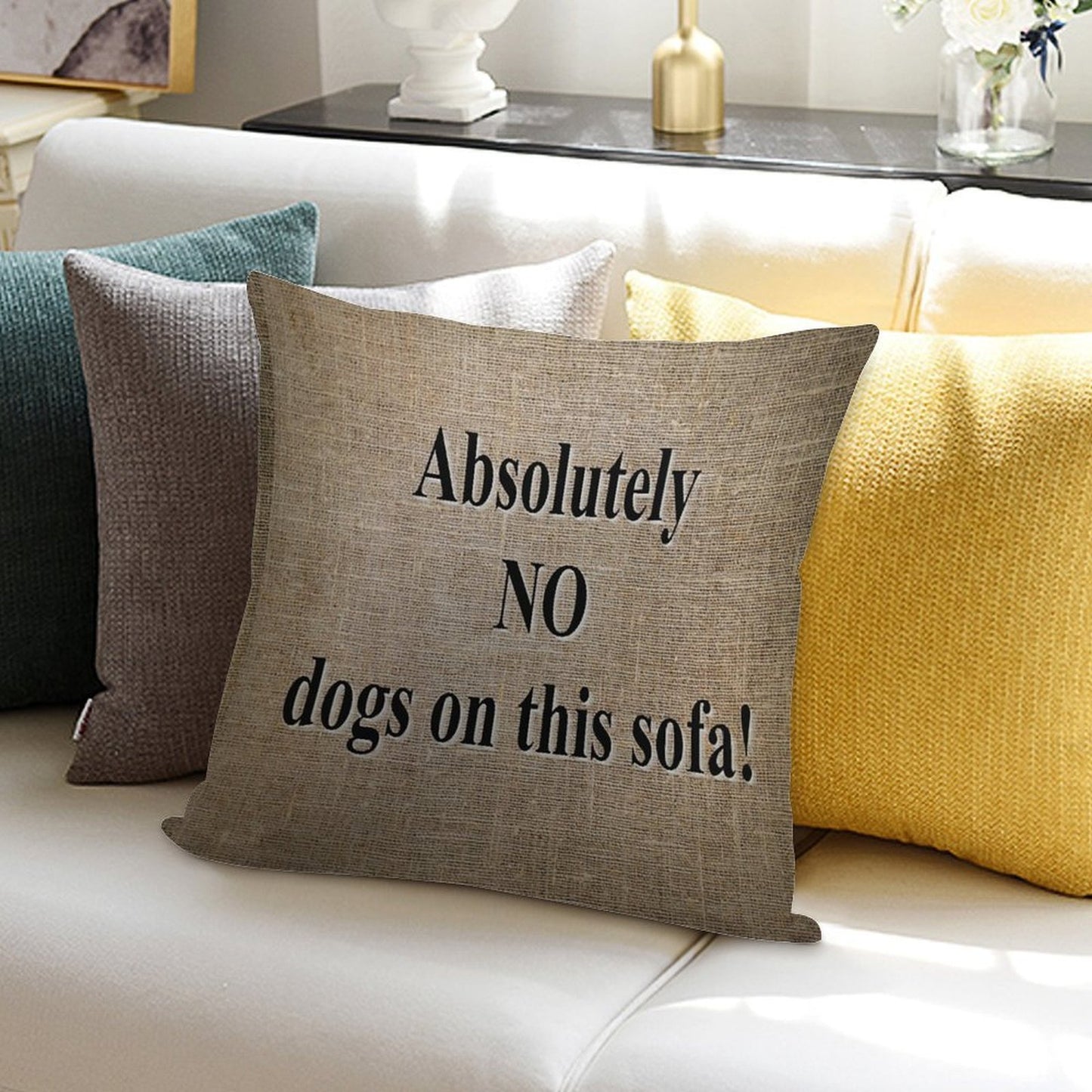 No Dogs on Sofa Soft Home Decor Throw Pillow