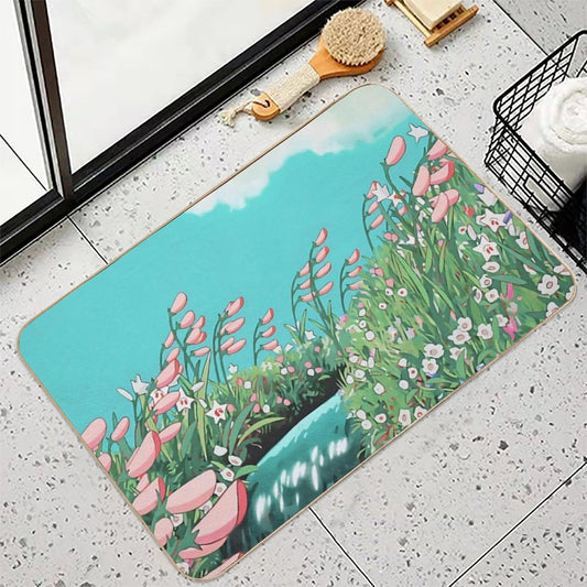 Anime Flowers in The River Scenery Bath Mat
