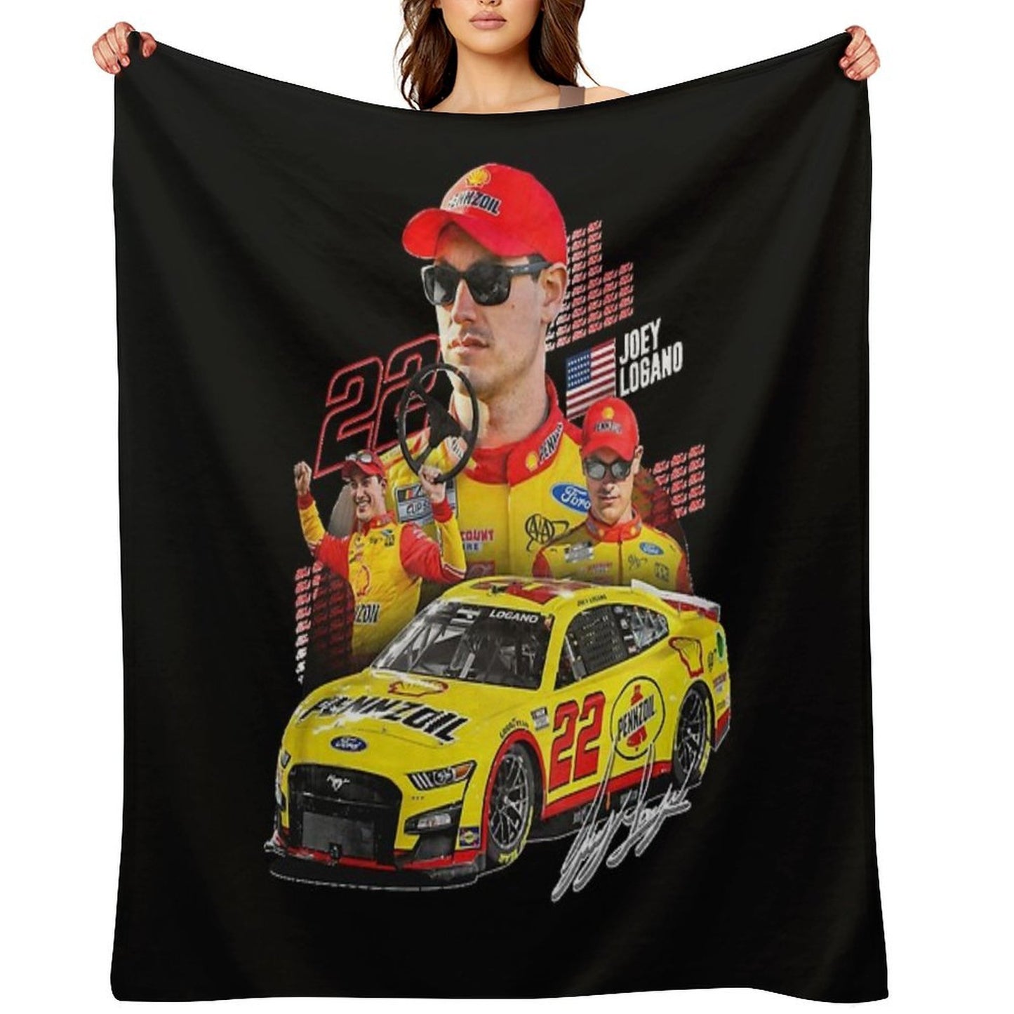 NEW Joey Logano NEXT GEN MUSTANG 2022 Throw Blanket