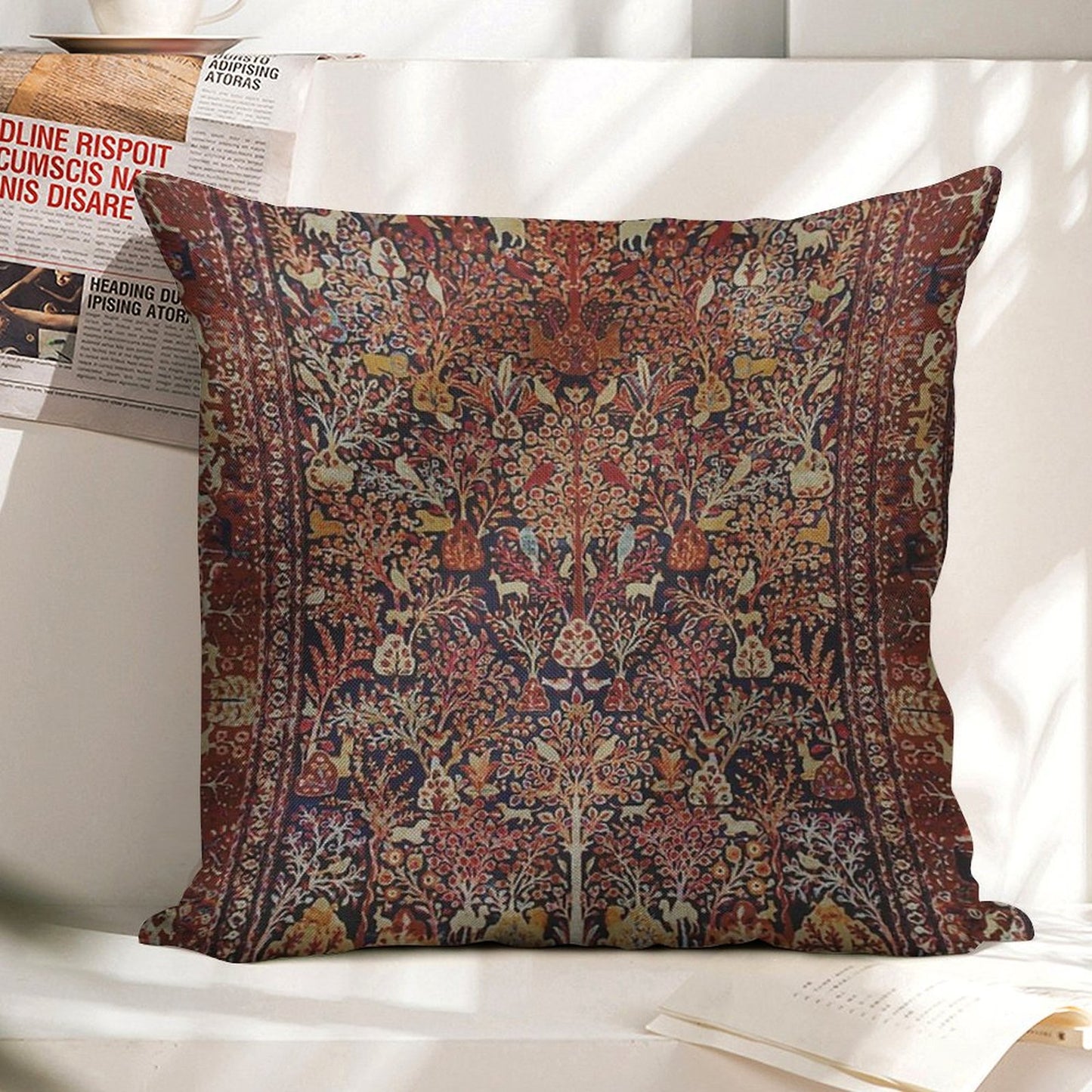 Persian Vintage Antique Carpet Nature Fine Art Linen Throw Pillow Cover