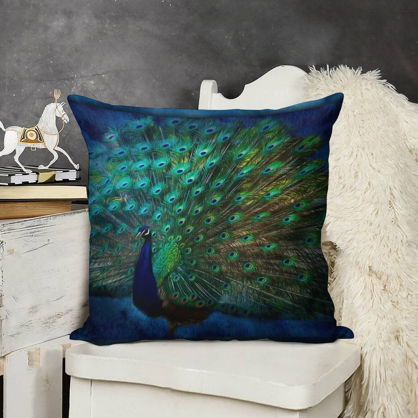 Being Yourself - Peacock Art Linen Throw Pillow Cover