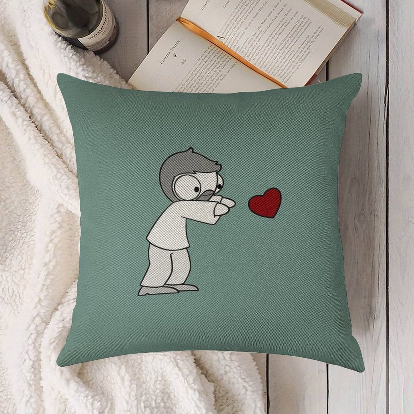 John Hearts Linen Throw Pillow Cover