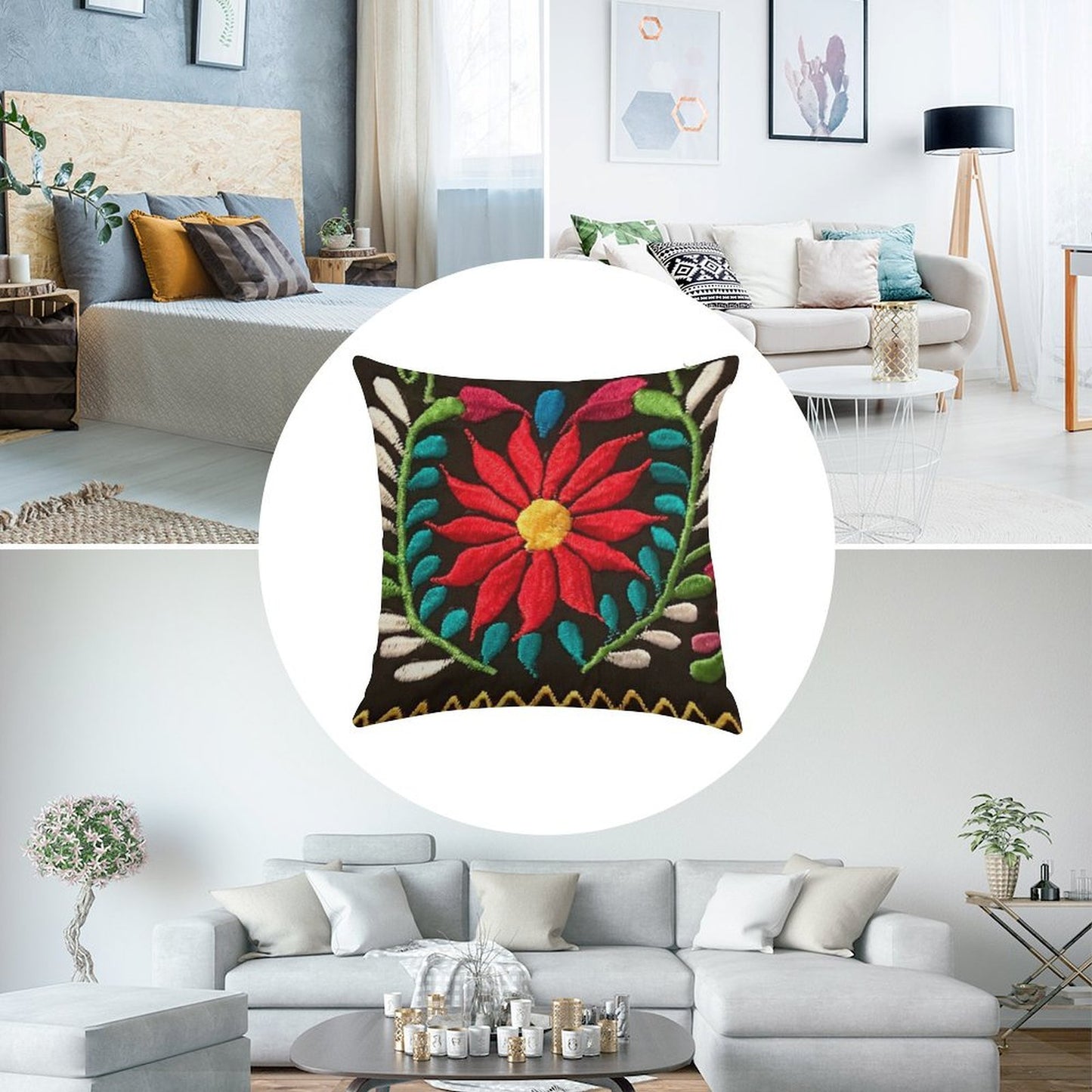 Spanish Flowers Linen Throw Pillow Cover