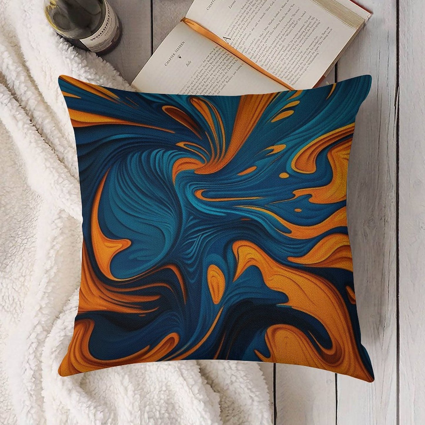Oil Paint Orange And Blue Pattern Linen Throw Pillow Cover