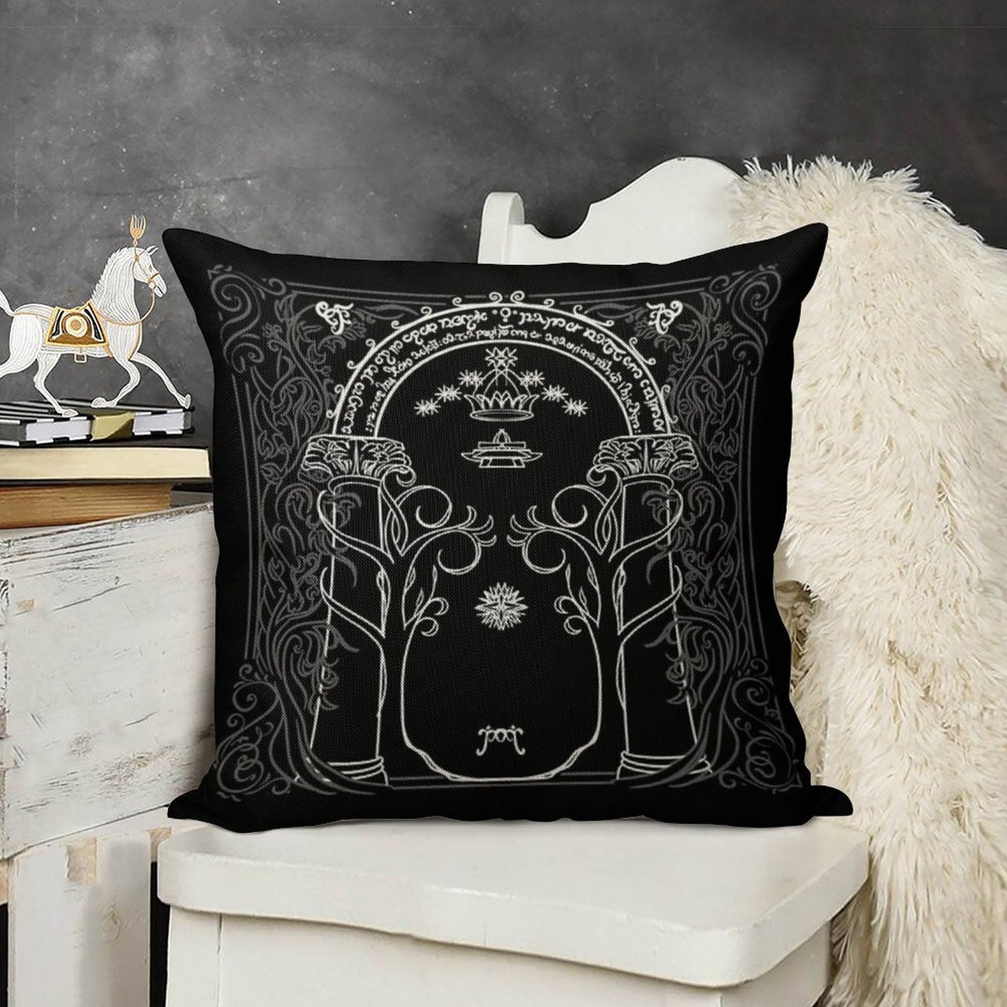 Mountain Door in The Style of J.R.R.Tolkien Linen Throw Pillow Cover