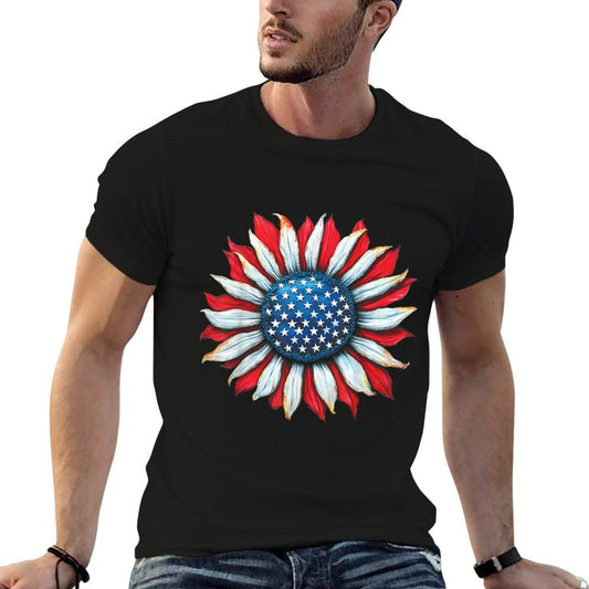 Sunflower American 4th of July Women Men Merica USA High-quality Stitching T-Shirt