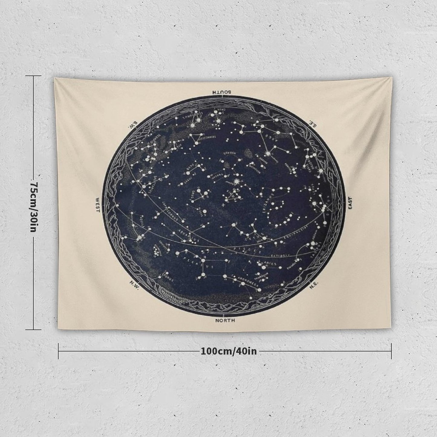 Antique Map of The Night Sky, 19th Century Astronomy Tapestry