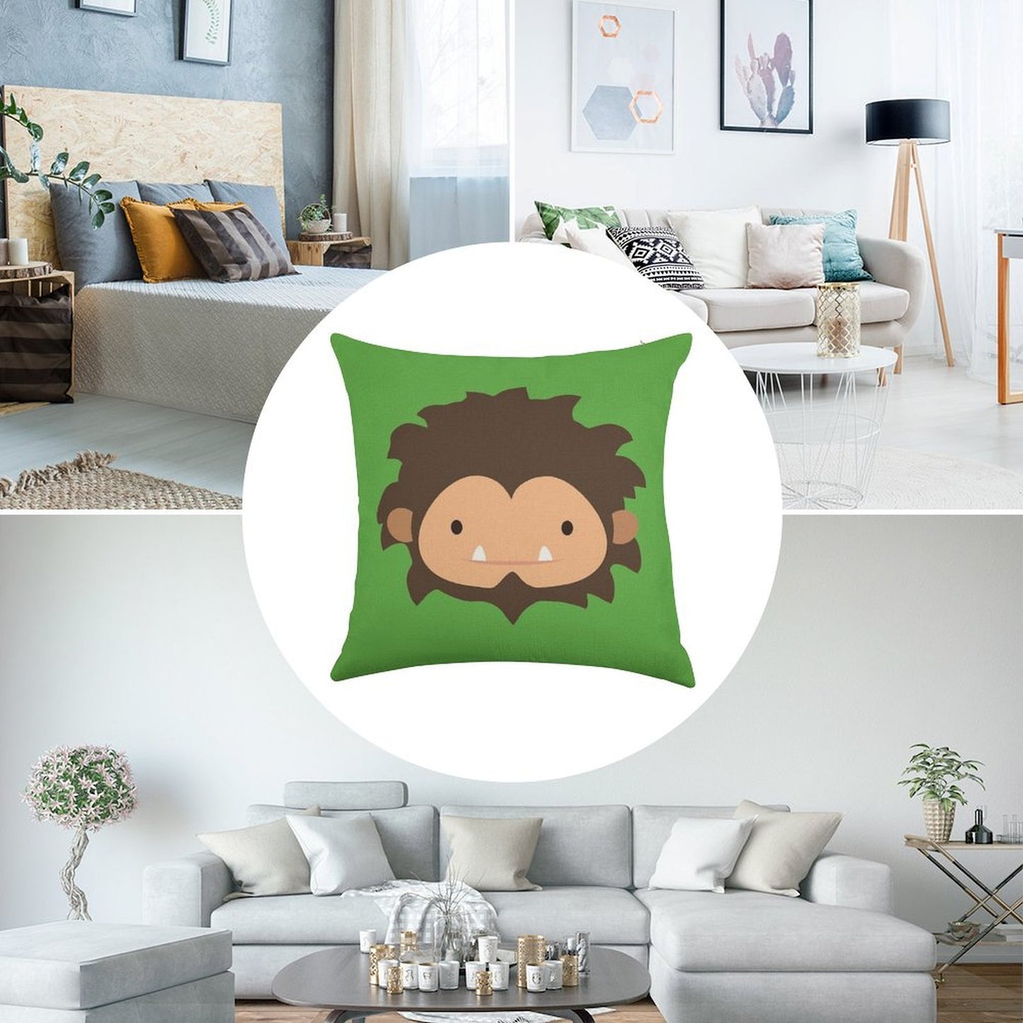 Sneaky Sasquatch Big Head Linen Throw Pillow Cover